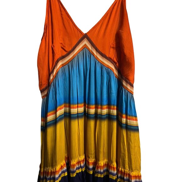 Striped Boho Maxi Dress By Tanvi Kedia With Adjustable Straps & V-Neckline - Picture 2 of 11